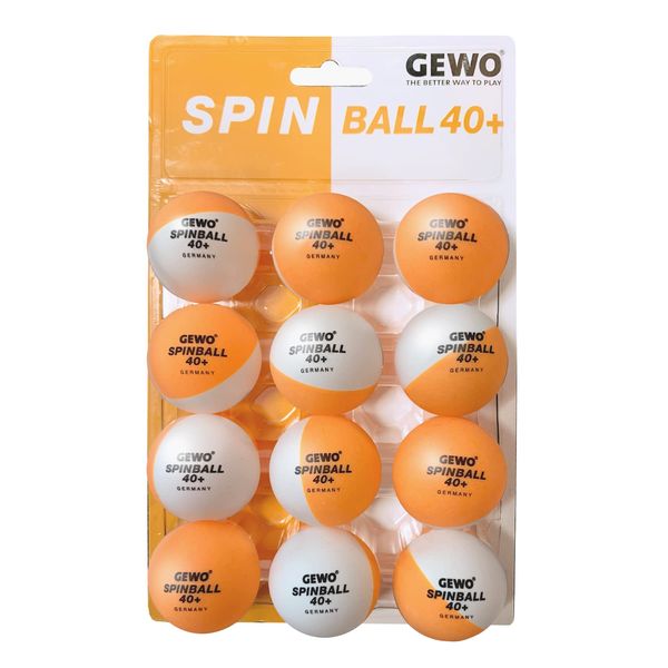 GEWO SPINBALLS Tischtennisbälle 40+ - Plastik Tischtennis Bälle mit Naht - Ping Pong Bälle für das Spin-Training - 12 hochwertige Trainings Tischtennisbälle zweifarbig, 40+ mm