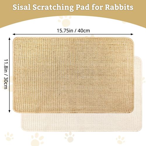 kathson Rabbit Scratching Pad 2 Pcs Natural Sisal Bunny Scratch Mat, Small Animals Nail Scratcher Guinea Pigs Grinding Claw Rug Pet Cage Flooring for Biting Sleeping Nesting (15.75 * 23.62 in)