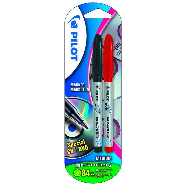 Pilot 4052B2 CD Marker Pens (Pack of 2) Black and Red