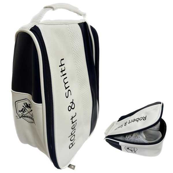 Robert & Smith Golf Shoe Case, Wide, White, PU Leather, Wide Open Type, Breathable, Double Zipper