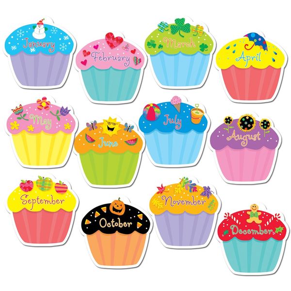 Creative Teaching Press Cupcake Accents for Bulletin Boards & Classrooms, CTP 10” Jumbo Designer Cutouts, 12-Piece Set, Multicolor