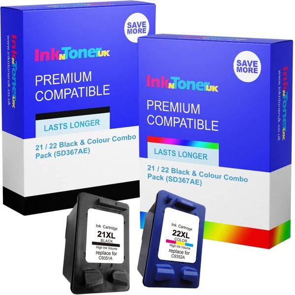 Premium Compatible 21/22 Black & Colour Combo Pack Ink Cartridges (SD367AE)