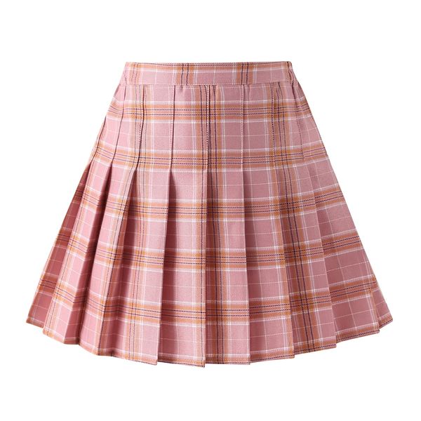 Girls' Pleated Plaid Mini Skirt with Shorts for School Tennis Skater Toddlers Little Big Teen Pink Tag 150-10-11Y