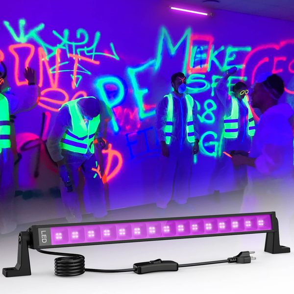 Meloght 42W LED Black Light Bar, 60 LEDs Blacklight Flood Light with Plug and Switch, Light Up 24x24ft Area, Glow Lights for Party, Halloween, Bedroom, Stage Lighting, Fluorescent Poster