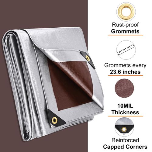 Patiobay Tarp 6x8 Feet, 10 Mil Waterproof Tarps Heavy Duty with Grommets Every 23.6", Thick Plastic Tarp, UV Resistant Tear&Fade Resistant, Reinforced Edges for Outdoor Pool Camp Tent