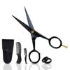 ONTAKI 5” German Beard Scissors & Mustache Scissors - 2 Combs (Beard Comb + Mustache Comb) with Carrying Pouch - Hand Forged Beard Trimming Scissors with Finger Rest (Black (5" Inch German Steel))