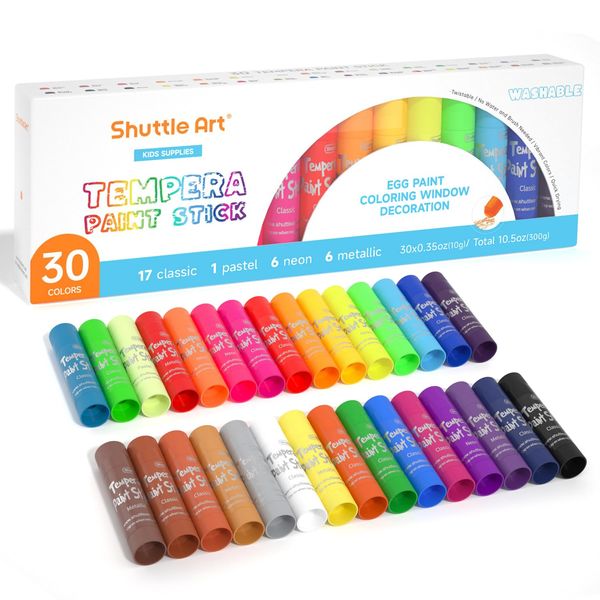 Tempera Paint Sticks, 30 Colors Solid Tempera Paint for Kids, Super Quick-drying, Washable Paint, Works Great on Paper Wood Glass Ceramic Canvas