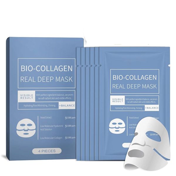 CESGIGO 4 Stück Collagen Mask Overnight, Korean Bio-Collagen Real Deep Mask, Anti-Falten Lifting Gesichtsmaske, Kollagen Film Hydrating Mask Lösliche Kollagen Sheet Mask Gesichtsmaske