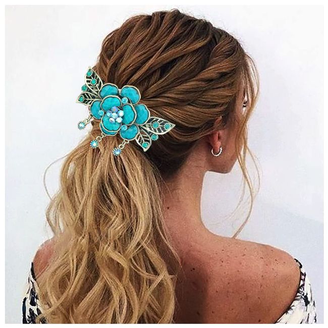 Blume Schmetterling Haarspangen Jahrgang Französisch Strass Haarspangen Krallen Blumen Haarspangen Zubehör für Frauen Mädchen Teenageralter (Blau B)