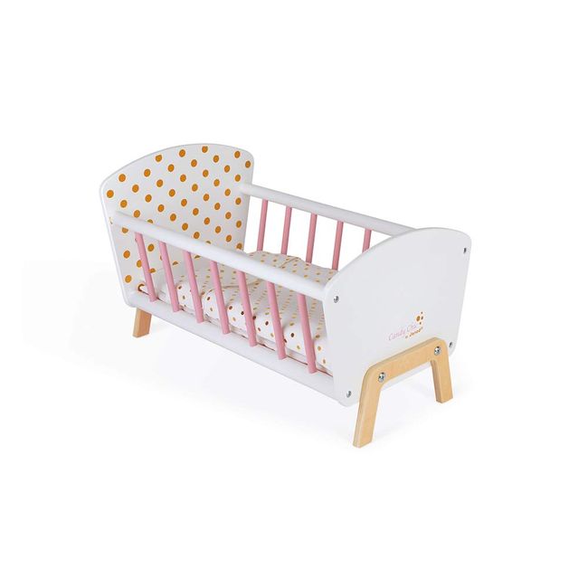 Janod Candy Chic Doll's Bed - Wooden Baby Doll Cradle - Ages 3+ Years J05889