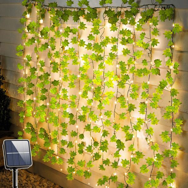 Joycome Solar Fairy Lights 12M 100 LED Fake Ivy Fairy Lights, 8 Modes Ivy Garland Artificial with Lights, IP65 Waterproof Vine String Lights for Balcony Garden Wall Aesthetic Bedroom Decoration