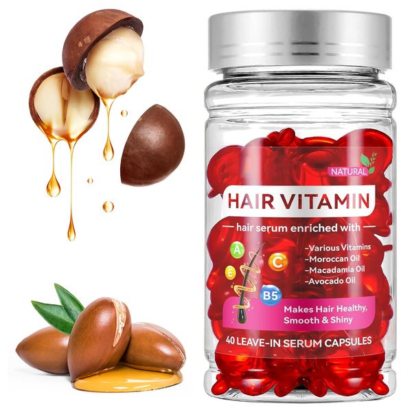 Hair vitamins oil capsules for women & men, hair serum A C E Pro B5 50 for frizzy & dry damaged hair, vitaminas para el cabello cápsulas w/ argan avocado, moroccan oil for hair loss treatment & growth