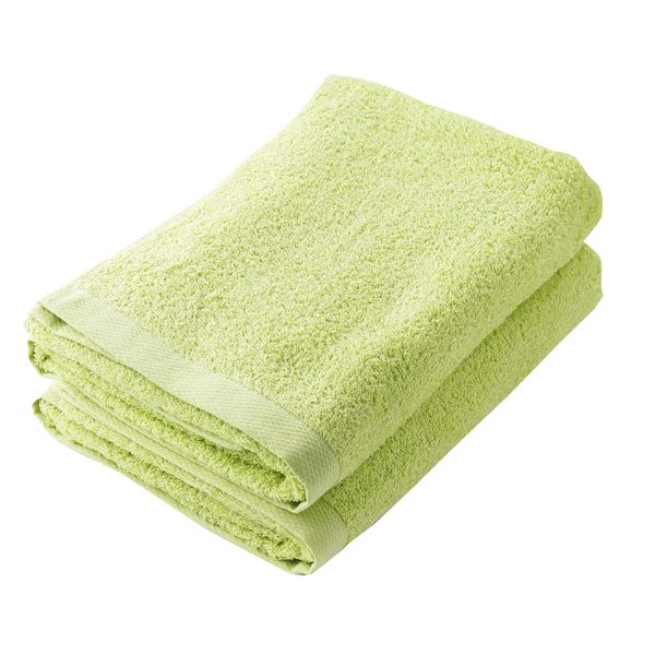 Muko Towel, Daily Bath Towel, Senshu Towel, Made in Japan, 100% Cotton, Water Absorbent, Set of 2 in Same Color, Lime Green