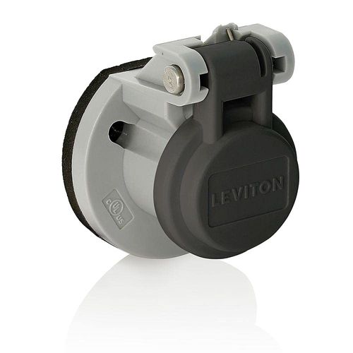 Leviton 15S31-UE 15 Series Cam-Type Male/Female Panel Mount Receptacle Enclosure with Automatic Closing Lid, Thermoplastic Housing and Cover, Stainless Steel Torsion Spring