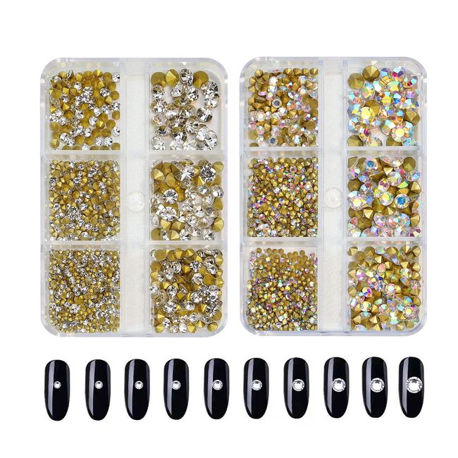 Nail Parts, Rhinestone, Crystal, Clear, Aurora Borealis, V-Cut Stone, Nail Stone, 0.08 / 0.16 inches (2 / 3 / 4 mm), Gel Nails, Deco Material, Deco Parts, Resin, Handicraft, Handmade, Set of 2