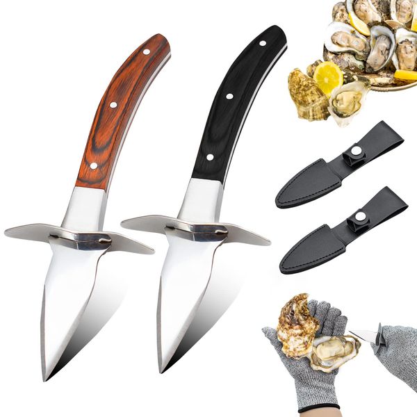 TWUTGAYW Oyster Knife, Stainless Steel Oyster Shucking Knife, 2PC Oyster Opener Tool Kit and 1 Pairs 5 Level Protection Glove (L) for Kitchen Outdoor Use