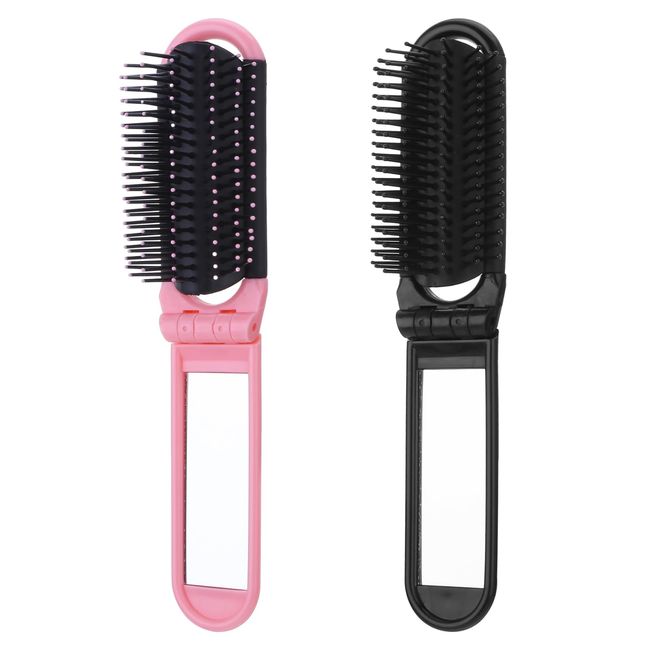 Travel Hair Brush with Mirror, 2 PCS Folding Comb Hair Massage Comb Compact Hair Brush Mini Hair Brush for Purse Small Wet Hair Brush for Women Men