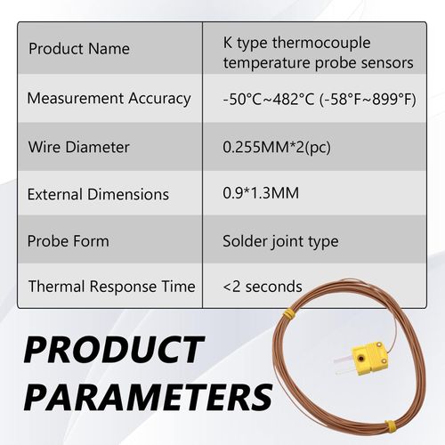 5Pcs 1M Mini-Connector Thermocouple Temperature Probe Sensor, Thermocouple Wire Temperature Sensing Line Measure Range -50 to 482 Celsius (-58°F~899°F),Fit for Type-K temperature measuring instruments