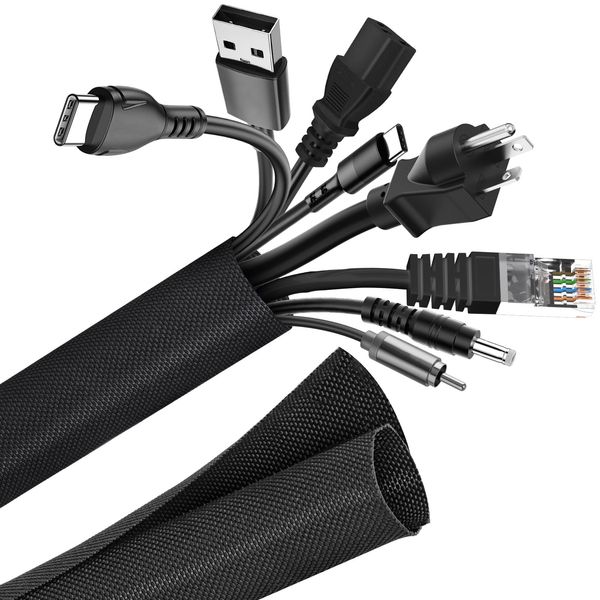 AiQInu 1.5M Kabelschlauch Schwarz, Kabelschlauch Selbstschließend, Nylon Kabelkanal, Cable Management Kabelmanagement