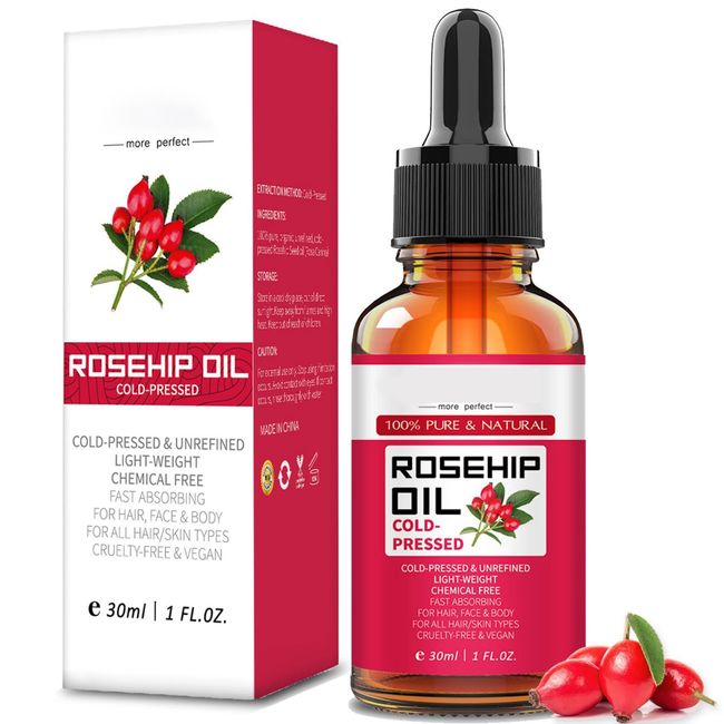 Rosehip Oil For Face, Rosehip Seed Oil, 100% Pure Organic Cold Pressed Rosehip Oil For Face, Hair, Skin and Nail, Natural Moisturizer Facial Serum, Anti-Aging Face Oil For Women (30ml)