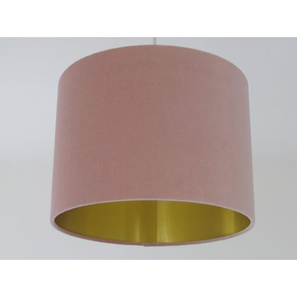 Blush Pink Velvet Brushed Gold Drum Lampshade