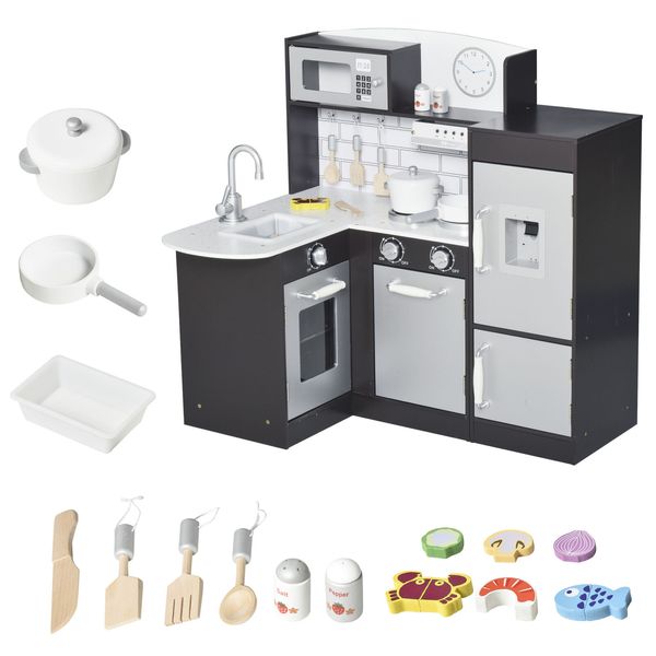 Kids Kitchen Play Cooking Toy Set for Children with Drinking Fountain Microwave