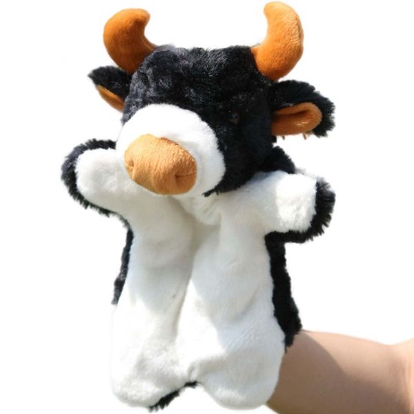 Hand Puppets Bull Cattle Plush Farm Animal Toys for Imaginative Pretend Play Storytelling Black