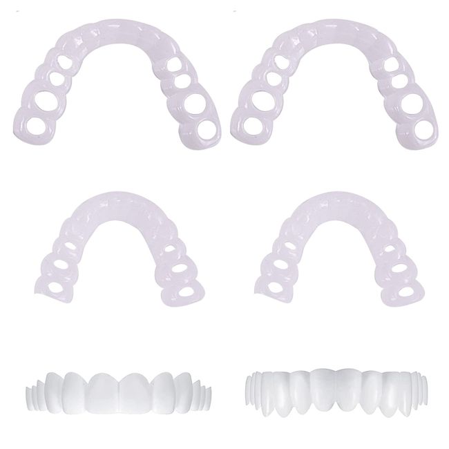 2 Pairs Instant Veneers Dentures, Cosmetic Veneers Teeth Temporary Dentures Fake Teeth Smile Teeth Veneers Top and Bottom Snap On Dentures Clip in Veneers Teeth for Men Women with Bad Teeth