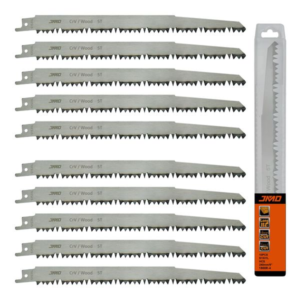 JMD 10-Piece S1531L Reciprocating Saw Blades Wood 5TPI Reciprocating Saw Blade Set for Fast Wood Cutting 240mm Sabre Saw Blades Compatible with Bosch Dewalt Makita etc