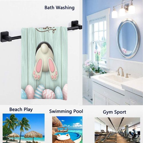 Naanle Lovely Easter Rabbit Colors Eggs Bunny Pattern Soft Absorbent Guest Hand Towels Multipurpose for Bathroom, Hotel, Gym and Spa (16 x 30 Inches)