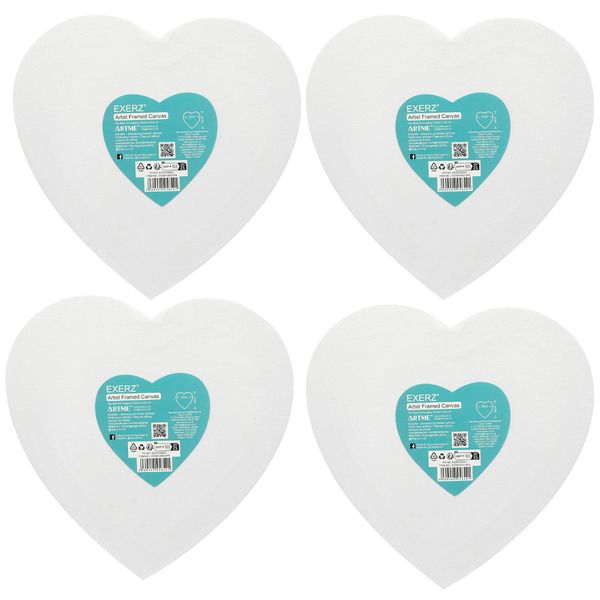 Exerz 20cm Heart Shape Stretched Canvas 4 Pack - Artist Framed 1.7cm 280GSM/ 100% Cotton Blank/Triple Primed/Acid Free/Medium Grain - Acrlyic & Oil