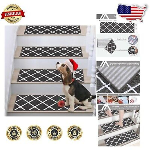 Non-Slip Stair Treads Carpet Mats - 10 Pcs, 28x9in, Black for Kids & Pets