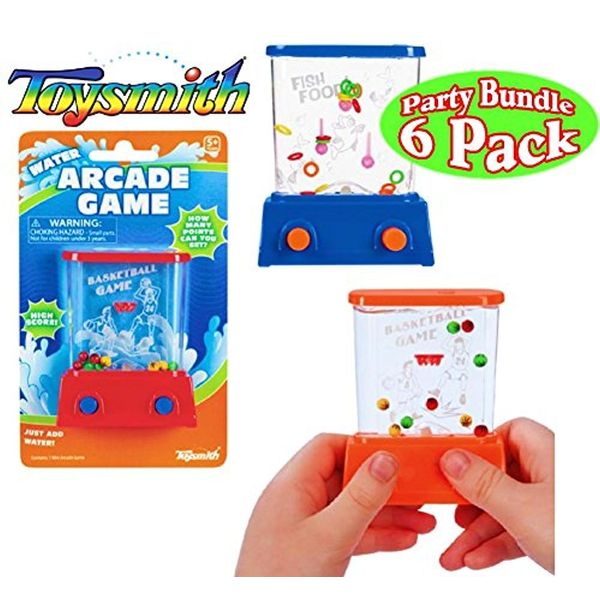 Toysmith Mini Handheld Water Arcade Games Basketball & Fish Food Party Set Bundle - 6 Pack (Assorted Colors)