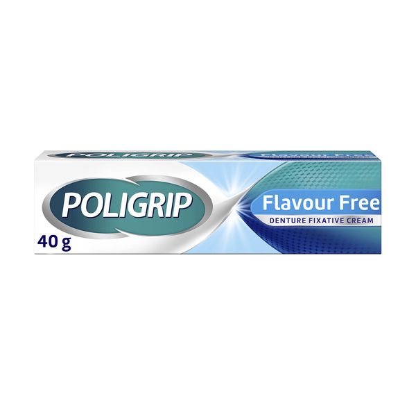 Poligrip Denture Adhesive, Fixative Cream to Secure Dentures, False Teeth & Partials, Flavour Free, 40 g, (Pack of 1)