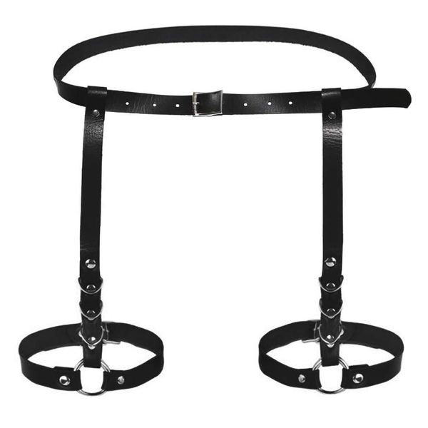 Hxiu Leather Suspenders Leg Garter Adjustable Waist Leg Belt Garter for Women (Black)