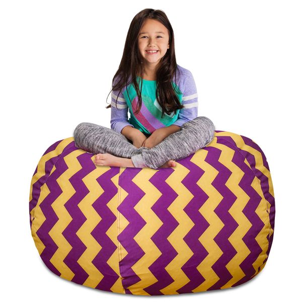 Posh Creations Stuffable Kids Stuffed Animal Storage Bean Bag Chair Cover - Childrens Toy Organizer, X-Large 48" - Pattern Chevron Purple and Yellow