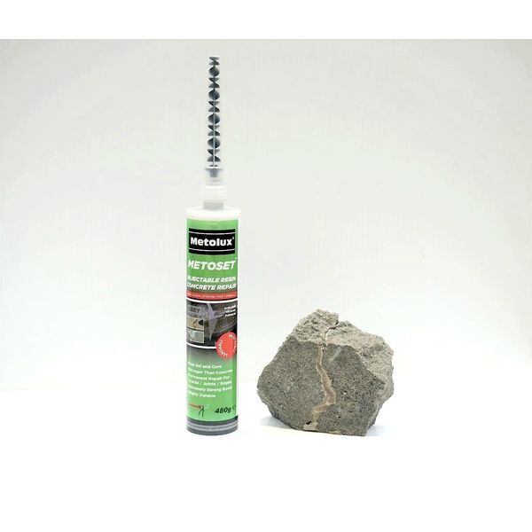 Dortech Metolux Metoset Concrete Repair Resin for Repairing Cracks and Sealing Joints, Strong Mortar Repair Ready to Use Cement Filler Suitable for Indoor & Outdoor Use - Grey (480g)