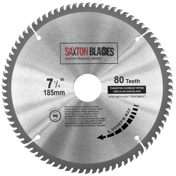 TCT18580T Saxton TCT Circular Wood Saw Blade 185mm x 30mm Bore x 80T for Bosch Makita Dewalt Fits 190mm Saws