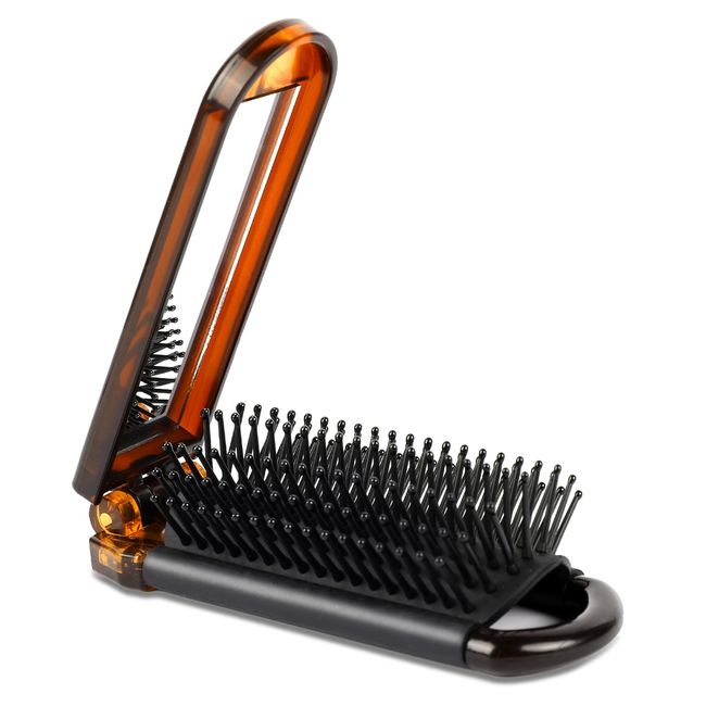 Folding Hair Brush with Mirror,Compact Travel Brush Folding Hair Brush Portable Hair Comb Mini Hair Brush Travel Comb for Gym, Trip, Purse, Swimming