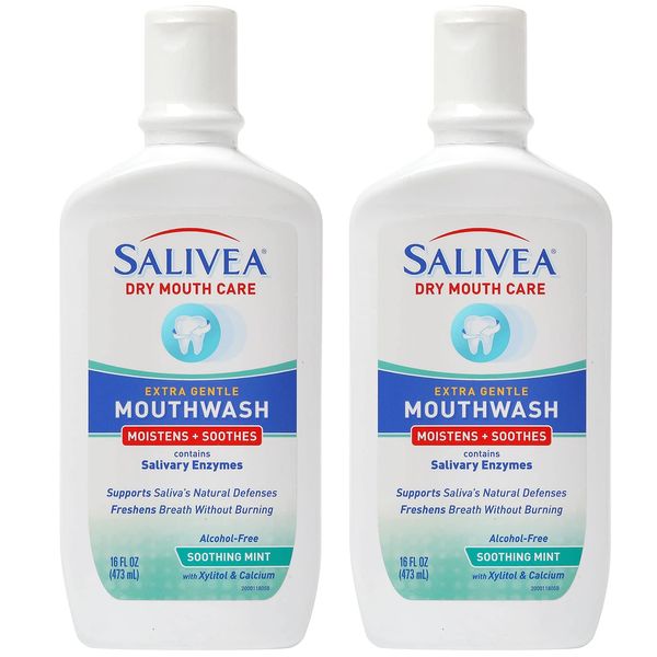 SALIVEA Dry Mouth Mouthwash - Soothing Mint Mouthwash with Natural Salivary Enzymes - Gentle Mouthwash to Aid Dry Mouth Care - Breath Freshener & Dry Mouth Treatment - Mint Flavor (2 Pack)