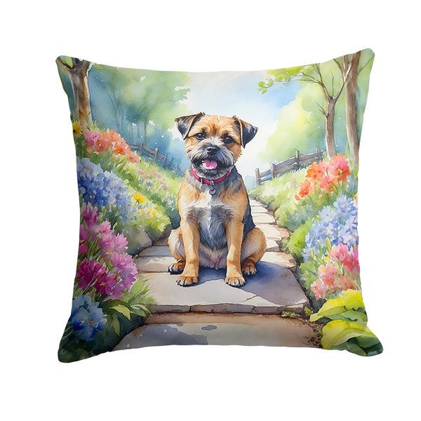 Caroline's Treasures Spring Path Throw Pillow, 18Hx18W, Border Terrier 6574