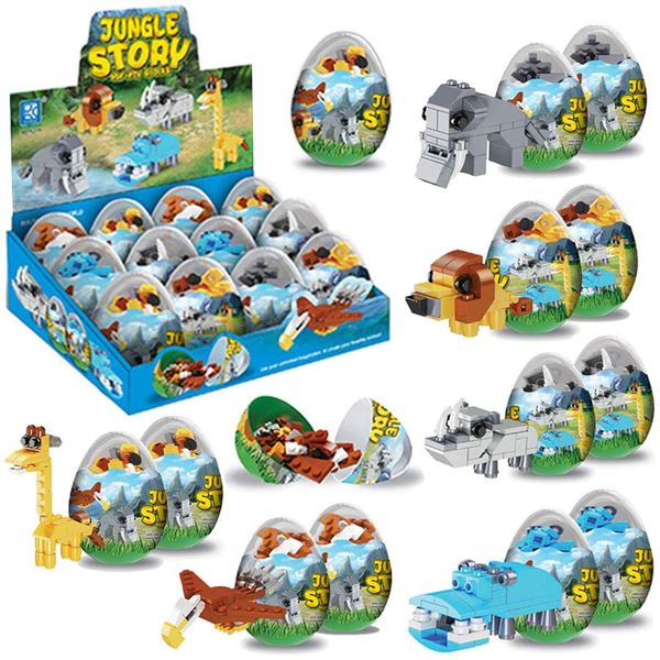 Wild Safari Toys - 12 Surprise Animal Eggs Standard Size Building Blocks STEM Toys - Educational Kids 3D Puzzle Party Favors