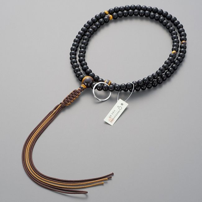 Butsudanya Takita Shoten Rosary Soto Buddhist Beads for Men [Men] Polished Ebony Wood Tiger Eye Stone Tailoring Shaku 2 Pure Silk String Tassel ◆ Kyoto Prayer Beads, Honren Beads, Two-wheel Beads, Zen Buddhist Beads, Official Prayer Beads [Takita Shoten I