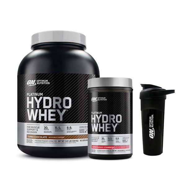 [+Shaker] Optimum Nutrition Platinum Hydrowhey 1.64kg Choco + Platinum Hydrowhey 800g Strawberry