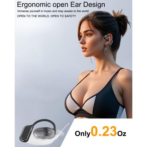 GameXtrem OpenFit Air Only 0.23 OZ Open-Ear Headphones with Fast Charging, Wireless Earbuds with HD Clear Calls, Earhook Ear Buds with 72 Hours of Playtime, IPX54 Earbuds for Running Fitness (Black)