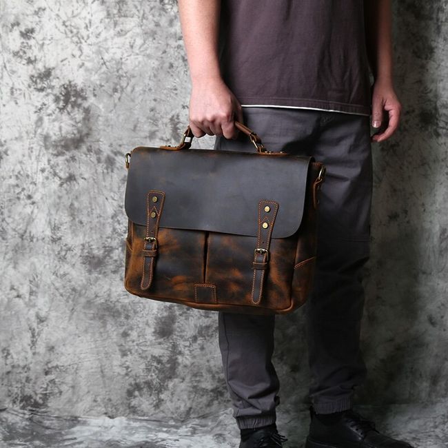  Men's leather Messenger bag vertical retro leather