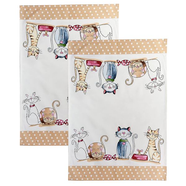 SPOTTED DOG GIFT COMPANY Tea Towels for Kitchen, Quality 100% Cotton Dish Towels for Drying Dishes, Cat Themed Kitchen Accessories, Gifts for Cat Lovers (Set of 2, 70cm x 50cm, Happy Cats)