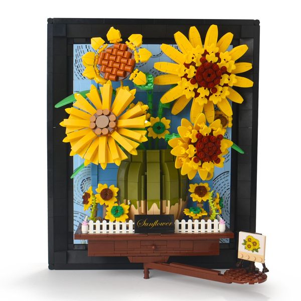 Allhero Sunflower Building Blocks Sets with Frame, 3D Sunflower Flower Bouquet Building Set for Boys Girls Age 6+, Adult, Gift for Mother's Day, Birthday, Christmas