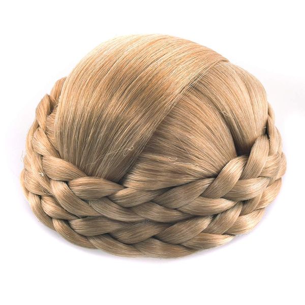 Small Size Synthetic Hair Chignon Bun Donut Braided Hairpieces Scrunchie Clip in Hair Bun Extensions Straight Updo for Wedding Party Costume Women Beauty 6Colors avilable (Dark Ash Blonde)