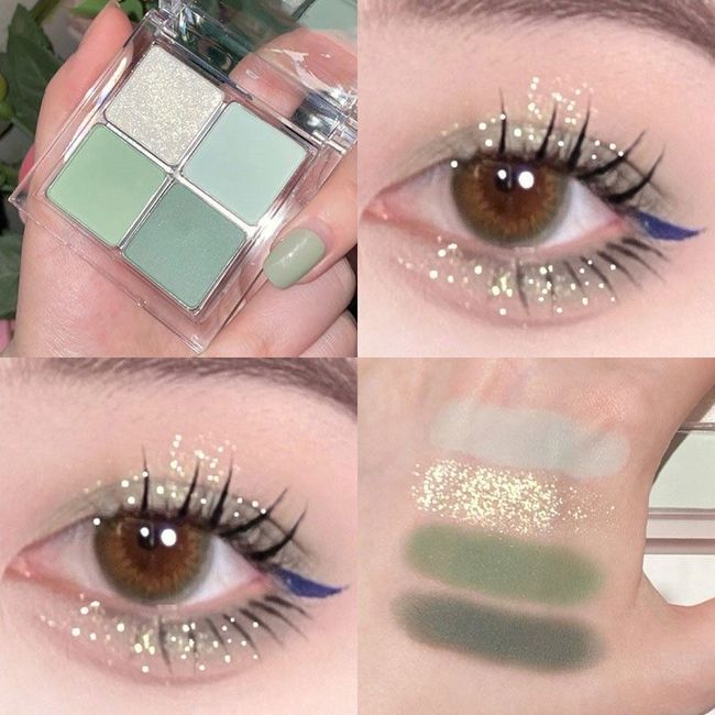 FUGU UP Green Eyeshadow Palette 4 Color Eyeshadow Palette Compact Portable Eyeshadow Matte Pearl Eyeshadow